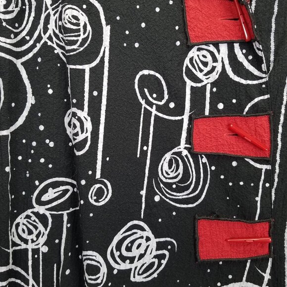 Ali Miles Woven Jacquard Button Front Jacket Women's 1X Black Red Artsy Blouse - Picture 3 of 12